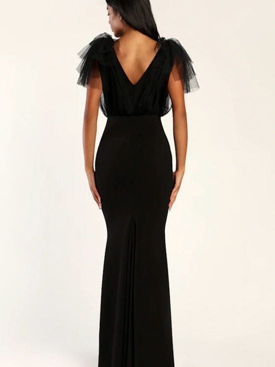 Lulus Dresses & Skirts - Lulu's Black Backless Tulle-Sleeve Evening Gown